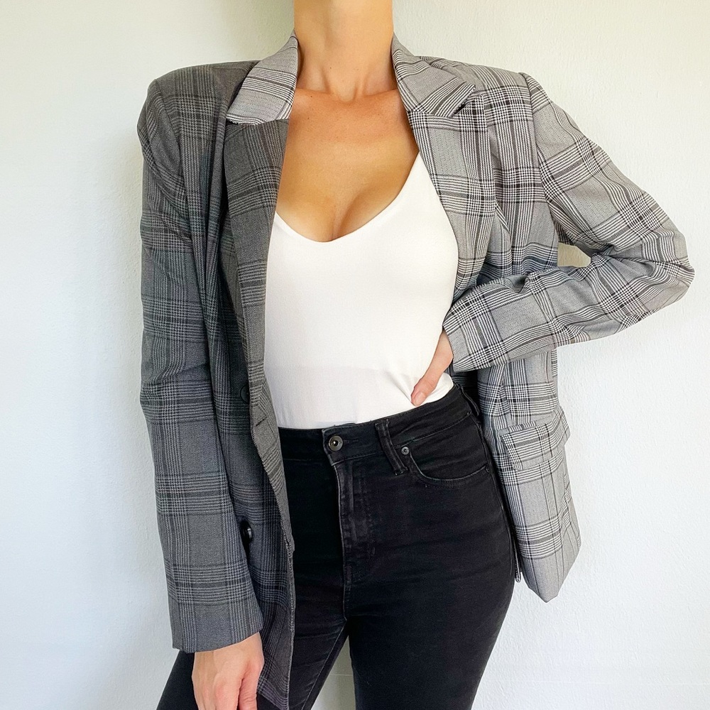 Forever 21 gray plaid dual pattern mismatched blazer size medium